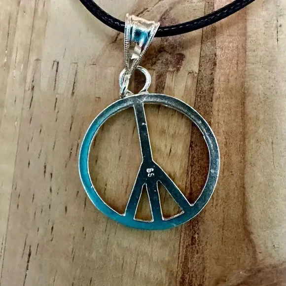 Stainless Steel Peace Pendant Necklace - Picture 2 of 3